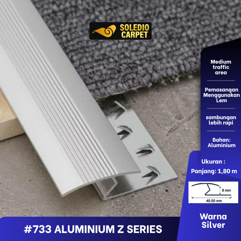 SOLEDIO - #733 ALUMINIUM Model Z Lis Pinggiran Karpet PVC Pembatas Keramik dan Granit Rapi Elegan | 