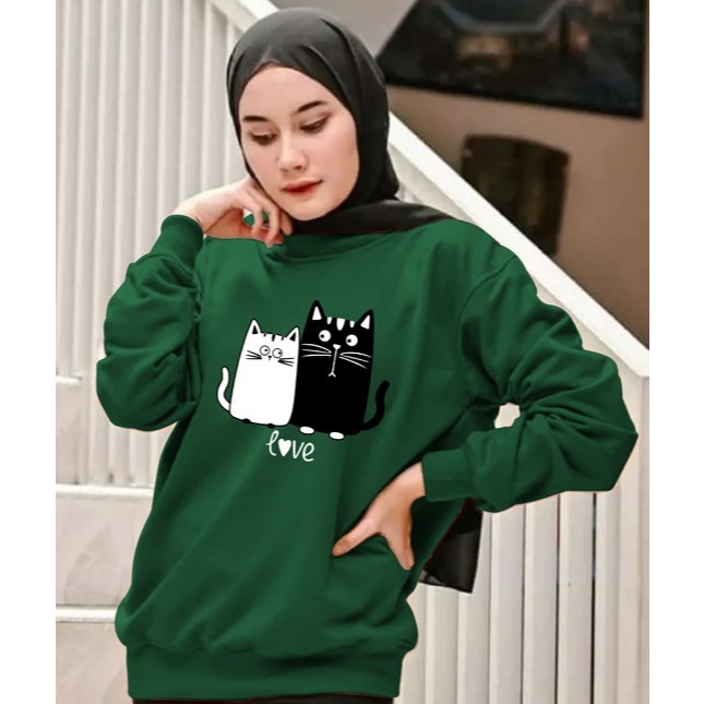 Kaos Lengan Panjang meow love / Kaos Sweatshirt / Atasan Wanita / Atasan Wanita Lengan Panjang / Ata