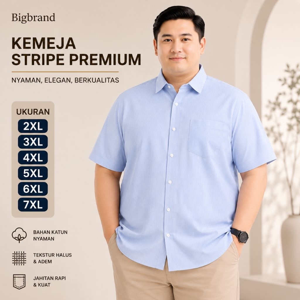 BigBrand kemeja Pria Jumbo Lengan Pendek Hem Salur Strip Garis Garis Big Size Premium