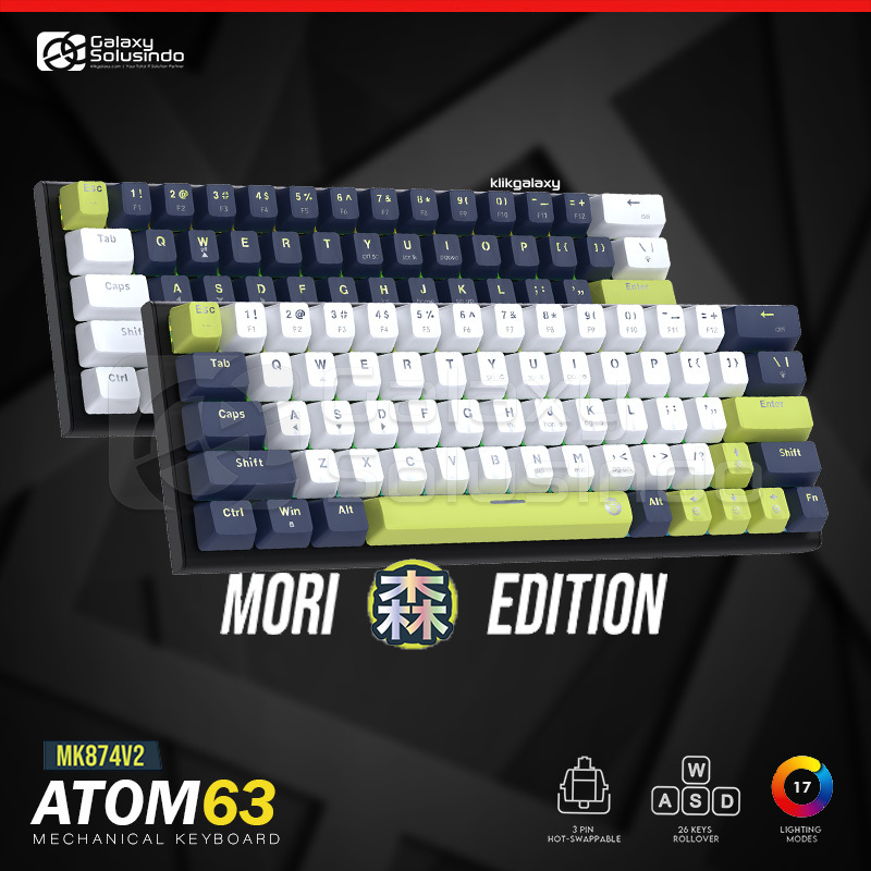 Fantech MK874 V2 ATOM63 RGB MORI EDITION Mechanical Gaming Keyboard - Blue White / White Blue - Rosi