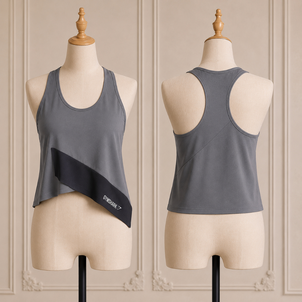 Gymshark Asymmetric Vest Original Smoky Grey Black Size S Like New Baju Gym Wanita