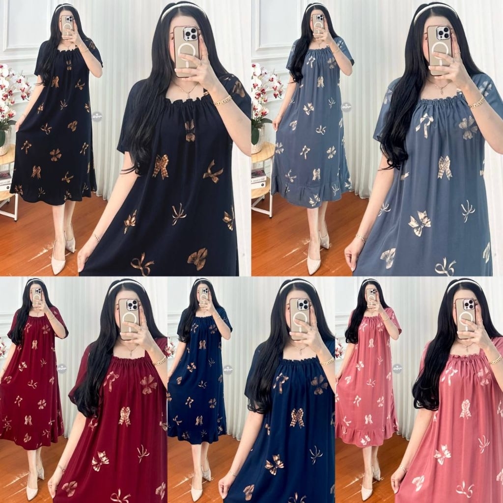 Daster wanita panjang rayon premium busui serut karet dada depan / daster terbaru/ daster kekinian/b