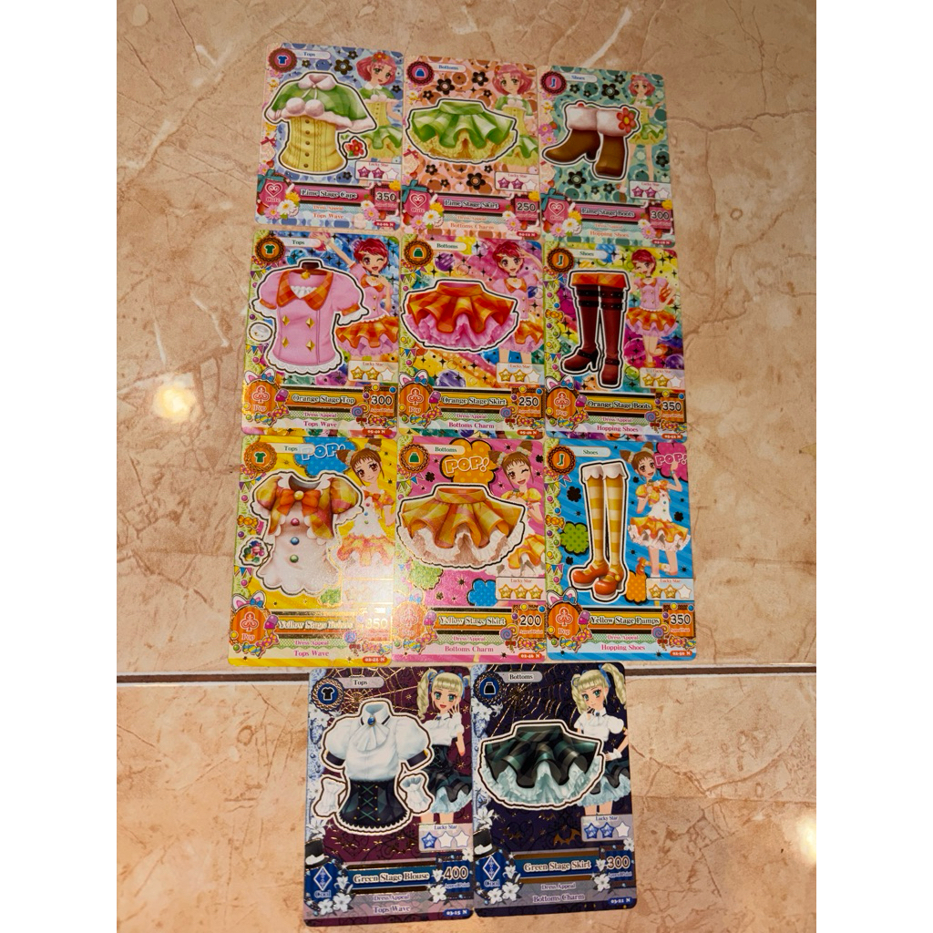 Aikatsu Sakura Lime Stage Set, Kaede Orange Stage Set, Otome Yellow Stage Set, Yurika Green Stage To