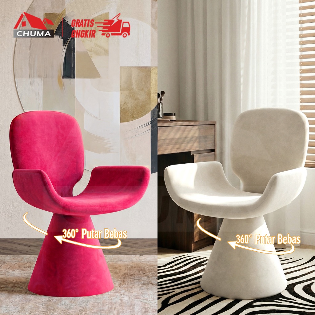 Putar 360° Kursi Meja Rias Minimalis Estetik Makeup Kursi Meja Rias Sandaran Rotasi Meja Rias Salon 