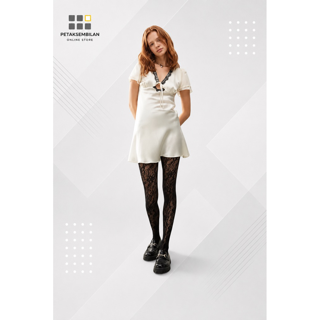 Stoking Sampai Pinggang Motif Floral Warna Hitam Wanita Panjang Bunga Dewasa Stocking Pramugari 92% 