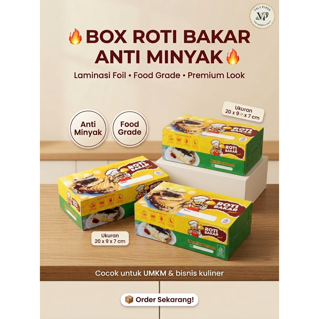 BOX ROTI BAKAR LAMINASI FOIL UKURAN 20 x 9 x 7
