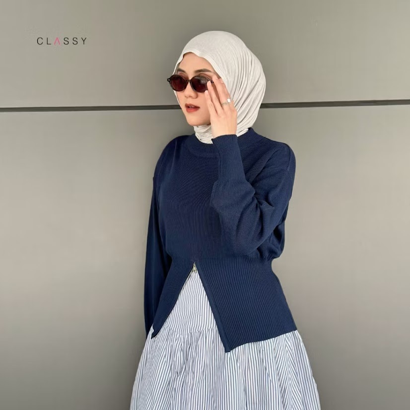 Cardigan Wanita Putih Polos Lengan Panjang Model Pendek Dengan Resleting Depan
