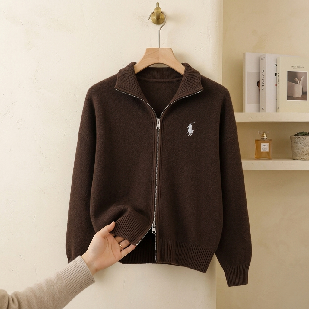 CARDIGAN SWEATER CROP DOUBLE ZIPPER TURTLENECK RAJUT PREMIUM