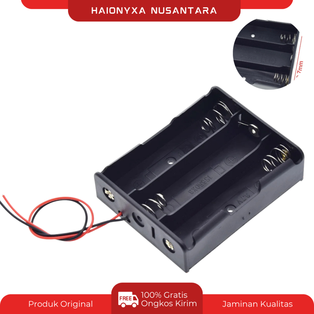 Holder BATERAI 18650 3 Slot Tempat Kotak Box Dudukan Baterai 18650 LI-ION Lithium 3.7V Holder Batera