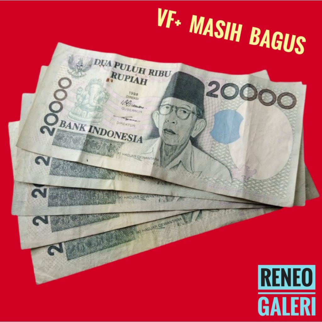VF+ asli 20.000 Rupiah Ki Hajar Dewantoro tahun 1998 Rp 20000 Hadjar Dewantara uang kertas kuno Indo