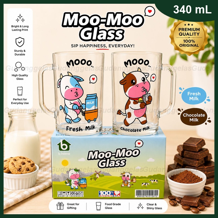 1 SET ISI 2 PCS GELAS MUG MOO-MOO GLASS/GELAS MUG SUSU CHOCO SET/GELAS KACA SET/GELAS LUCU/GELAS GIF