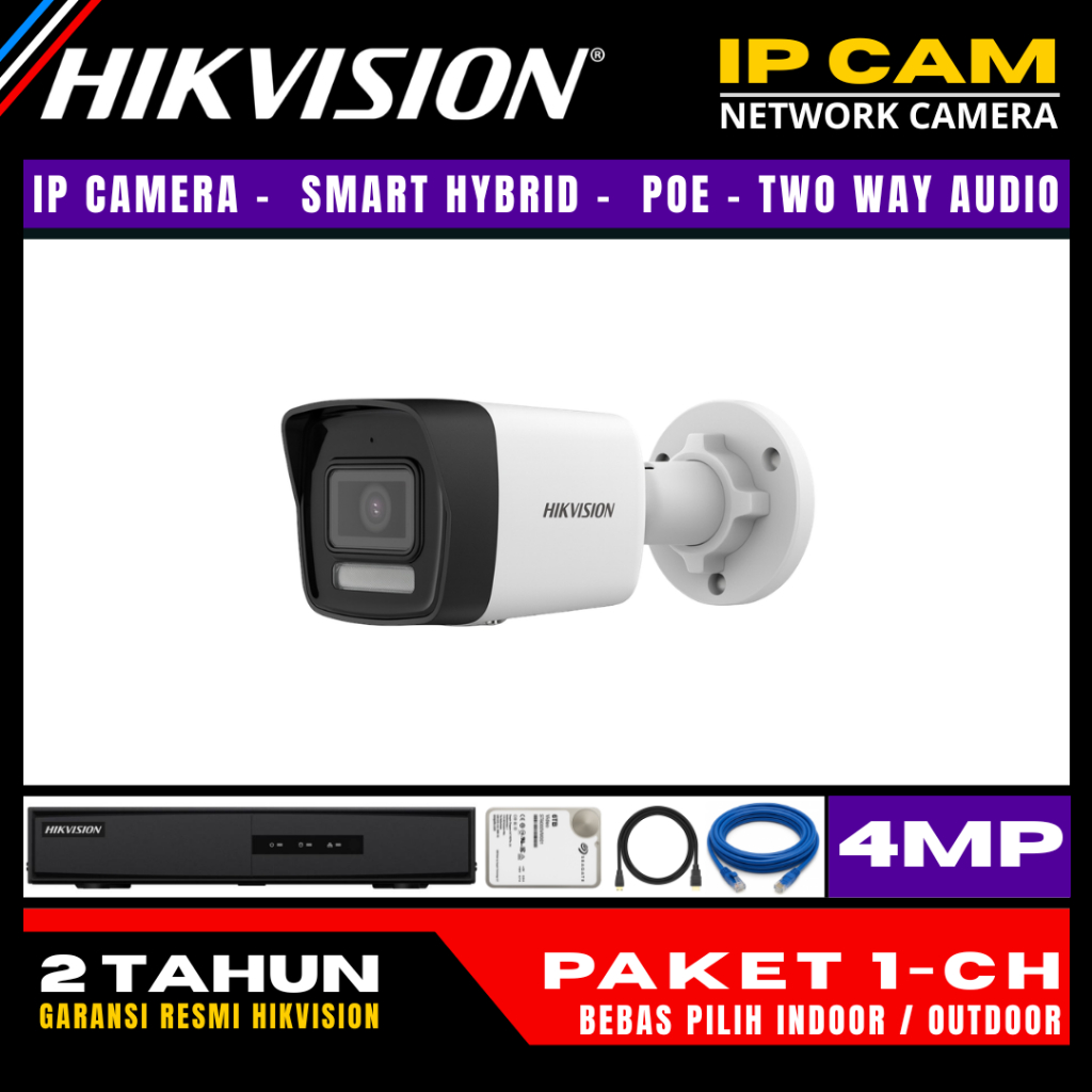 paket cctv hikvision ip camera 4mp two way audio 4 channel 1 kamera ip camera cctv