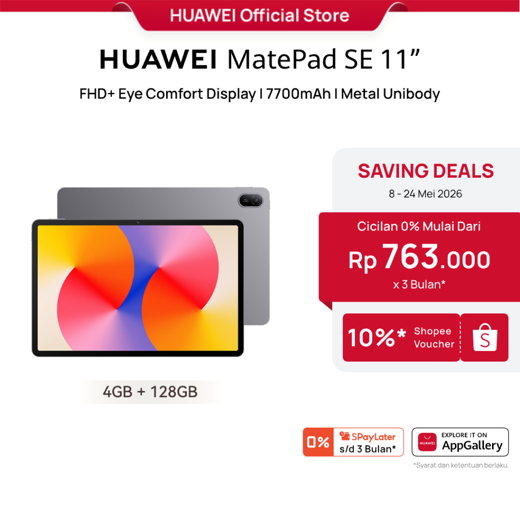[TOP 1 | ONLINE EXCLUSIVE] HUAWEI MatePad SE 11" Tablet [4+128GB] | FHD+ Eye Comfort Display | 7700m