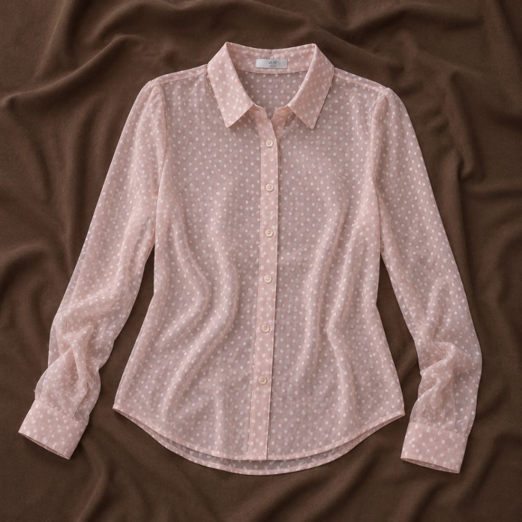 Liz lisa axes femme Kemeja chiffon polkadot pink sheer sifon polca polka polcadot pink blouse lengan