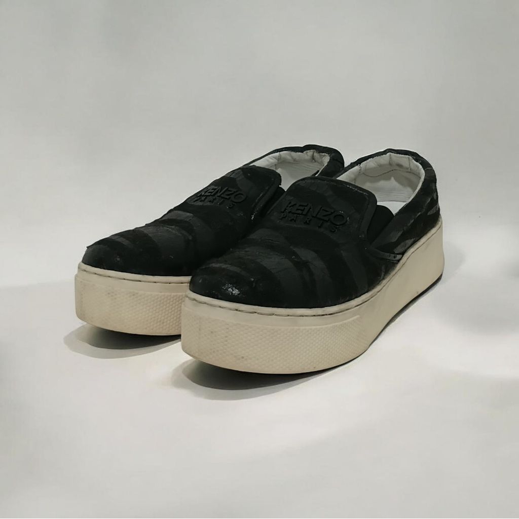 Kenzo Paris Black Suede Platform Slip On Sneakers original