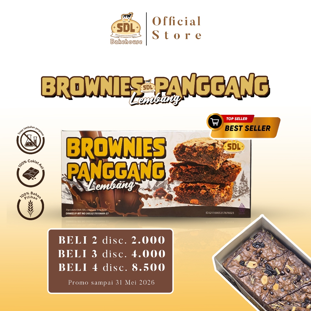 [ FRESH PRODUKSI BARU ] Brownies Panggang Lembang SDL - Brownies Shiny Crust Original Oleh-oleh Lemb