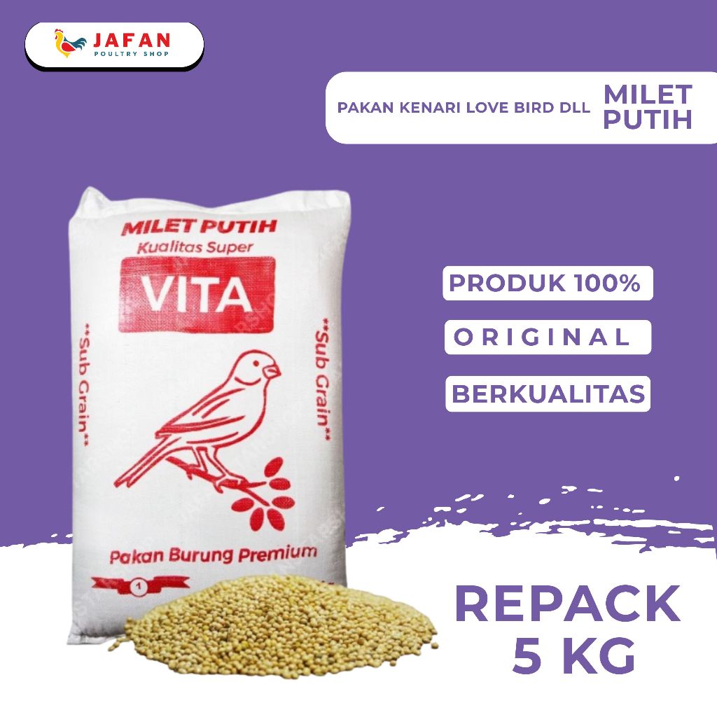 GROSIR 5KG Milet Putih Bersih - Pakan Burung Kiloan Kenari Lovebird Perkutut Parkit