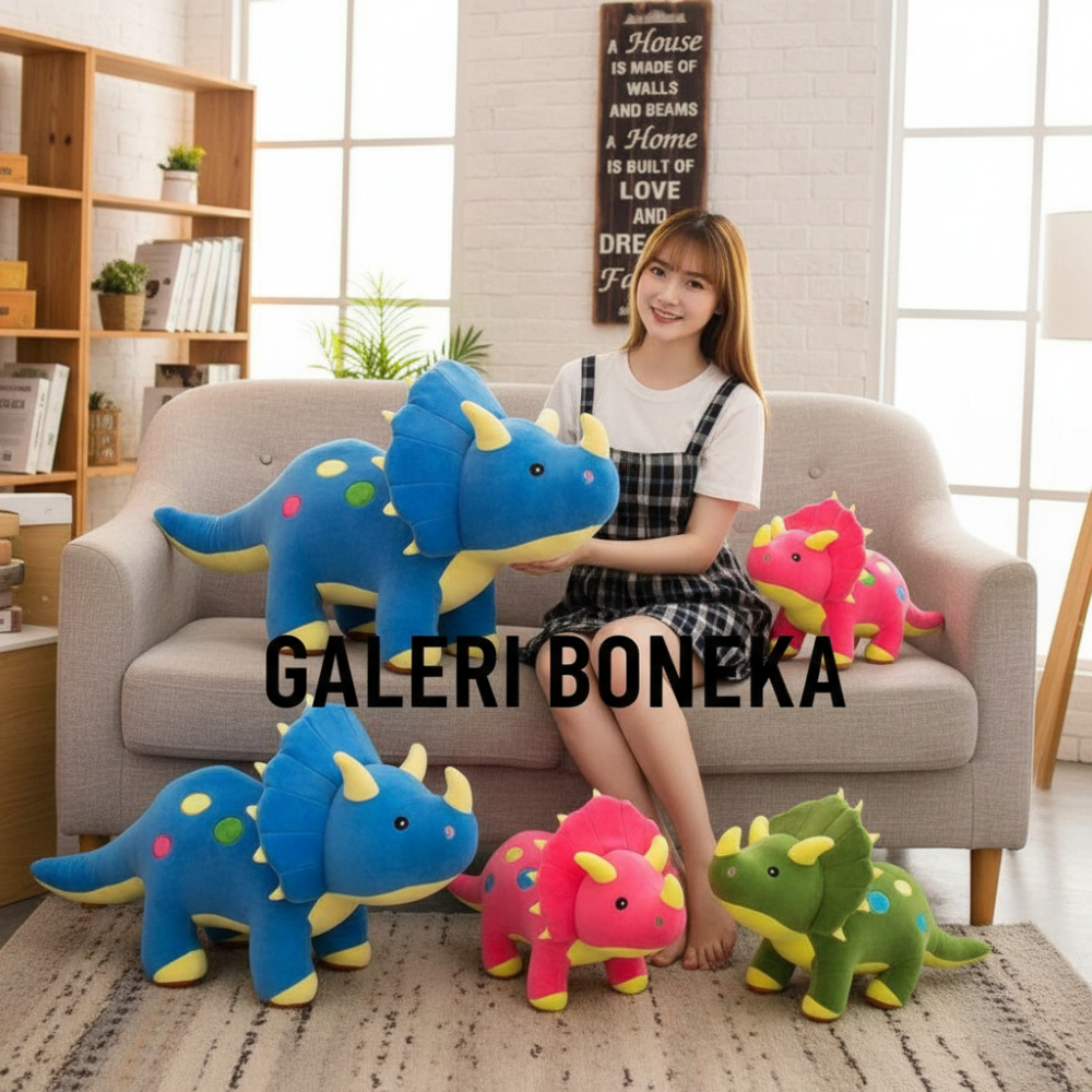 Boneka DInosaurus Jumbo XL Dino Triceraptop Badak Lucu Bahan Halus Lembut Kado Ultah Valentine Anak