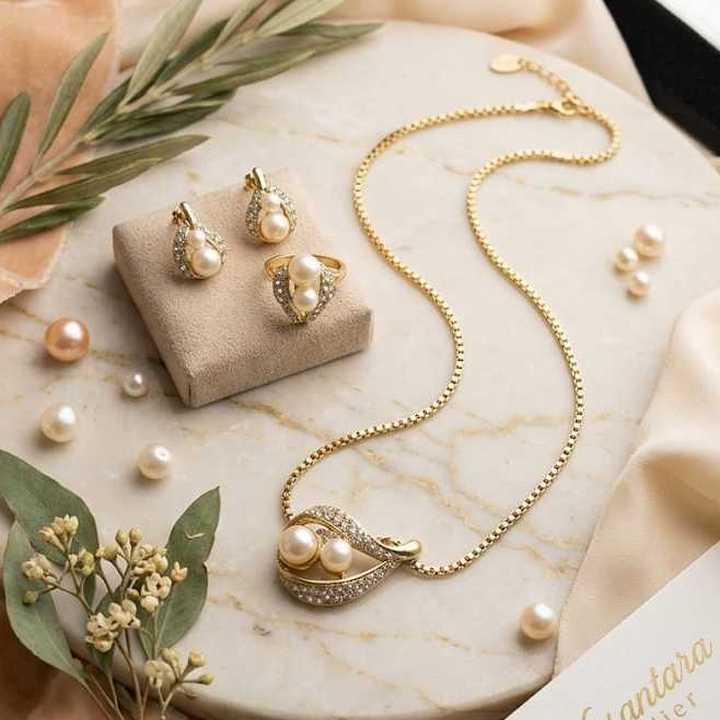 Set Kalung Aksesoris Wanita mutiara set Anting Kalung Cincin mutiara/giwang mutiara