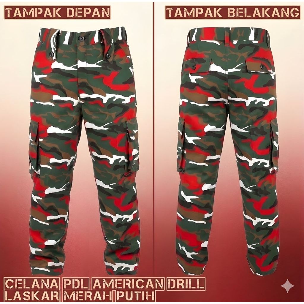Celana PDL Laskar Merah Putih pria - Bahan American Drill premium
