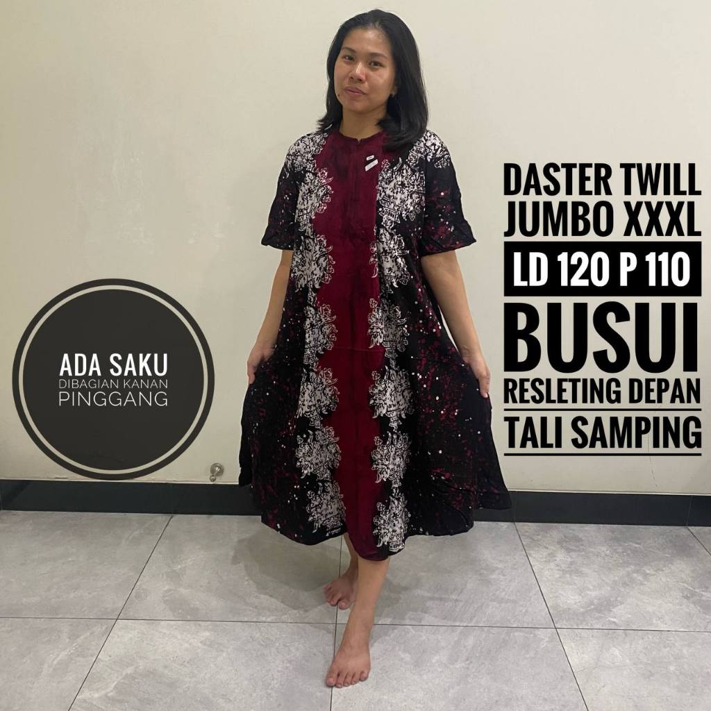 Dress Daster Wanita Remaja Dewasa Ibu Ibu Jumbo Kekinian Modern Busui Friendly Resleting Depan Twill