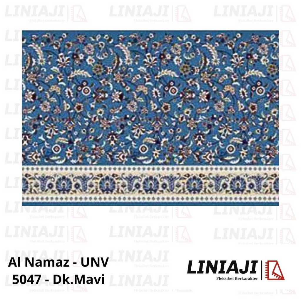 LINIAJI - Sajadah Custom Meteran Motif Batik Bunga Daun Karpet Biru Navi Tebal 14mm Al Namaz - MTR