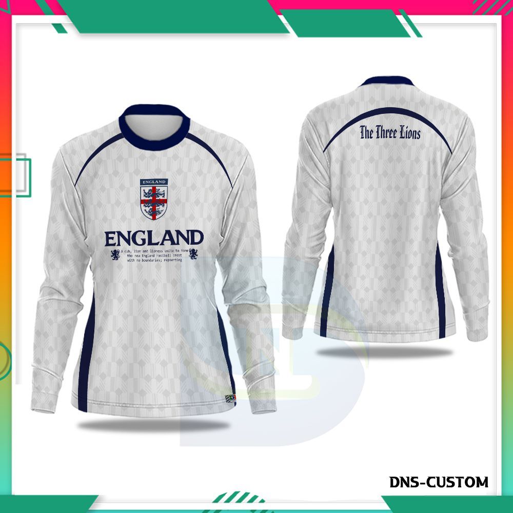 Jersey England Vintage Wanita Lengan Panjang/Kaos Vintage Fantasy England Piala Dunia