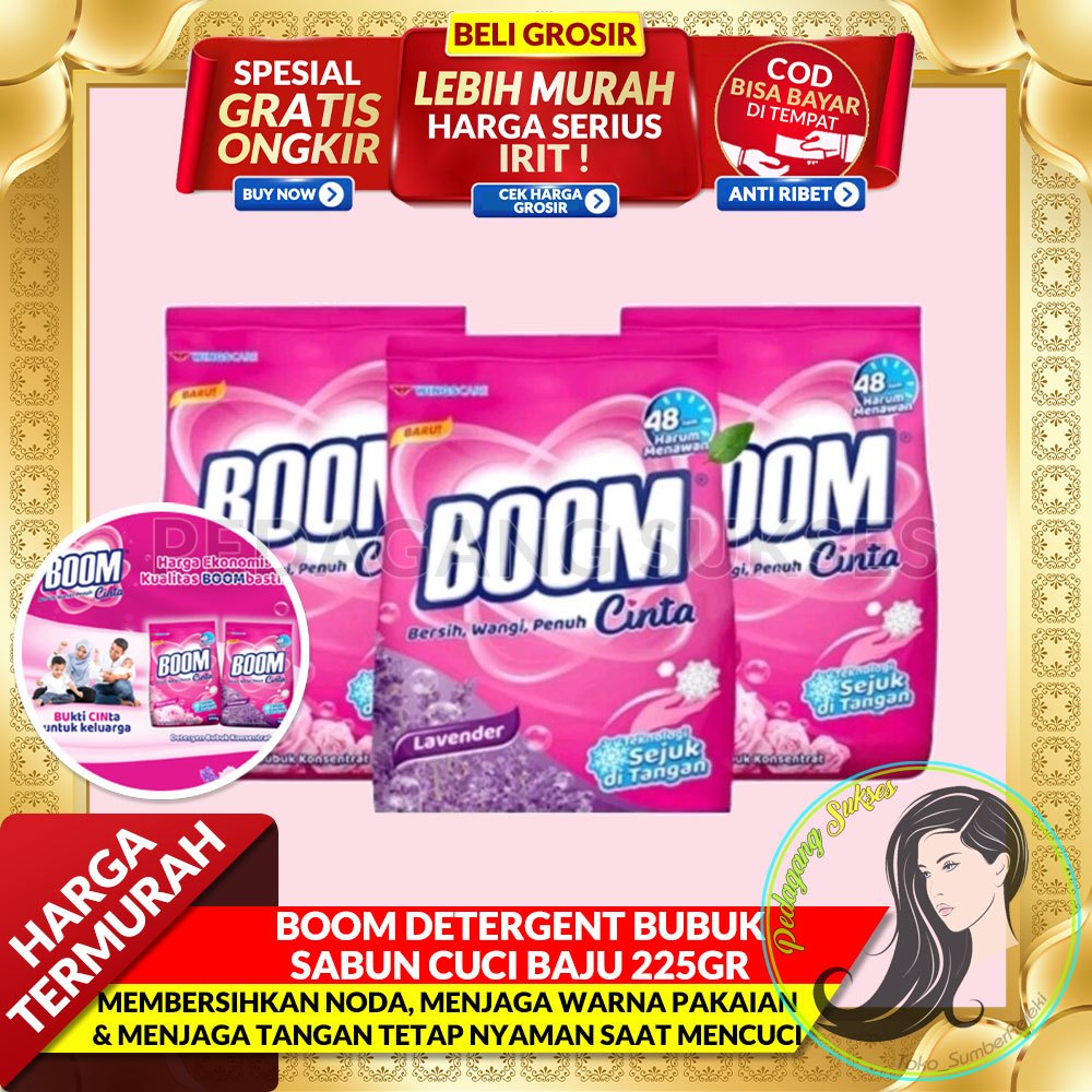 Boom Detergent Bubuk Sabun Cuci Baju 225gr / Deterjen Boom Sabun Cuci Baju boom MINORD
