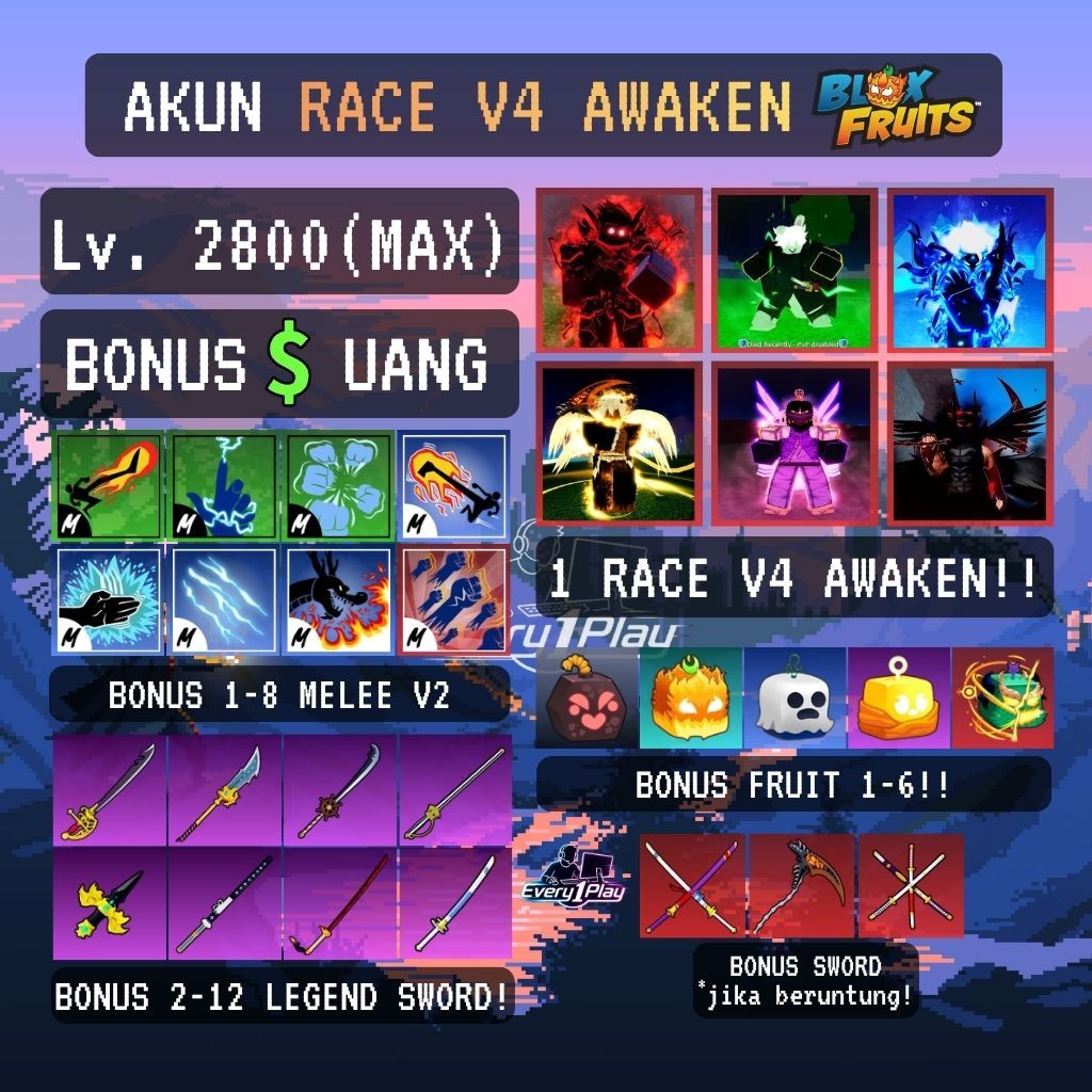 Akun Blox Fruit RACE V4 Level Max - Akun Roblox Race V4 Awaken Full Gear Blox Fruit