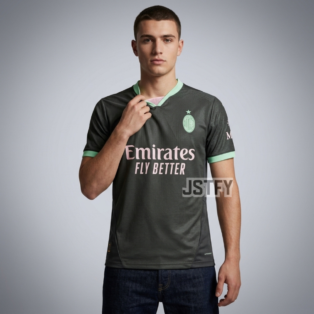 PLAYER ISSUE Jersey Acmln 3rd 2024 2025 Jersey Baju Sepak Bola Ac Mln Warna Abu-Abu Hijau Mint Pi Pa