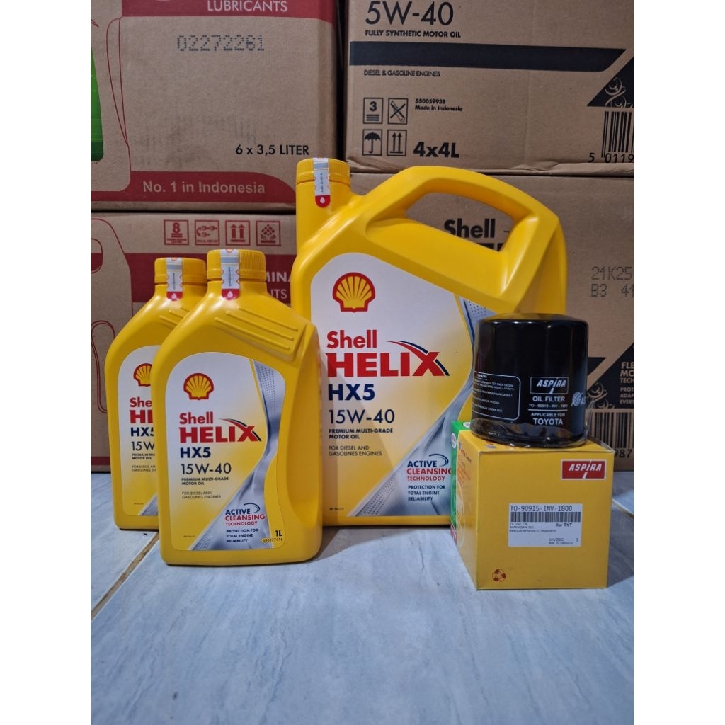 paket oli Shell HX5 15W-40 6 Liter, oli diesel dan bensin dan filter oli TOYOTA innova, fortuner, hi