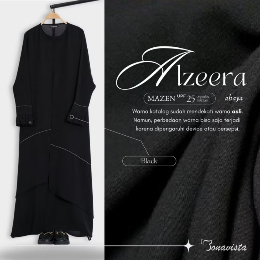[NEW harga PRELOVED] Abaya Alzeera Bonavista NWT uk L/XL Warna Hitam Jahit Putih Mazen