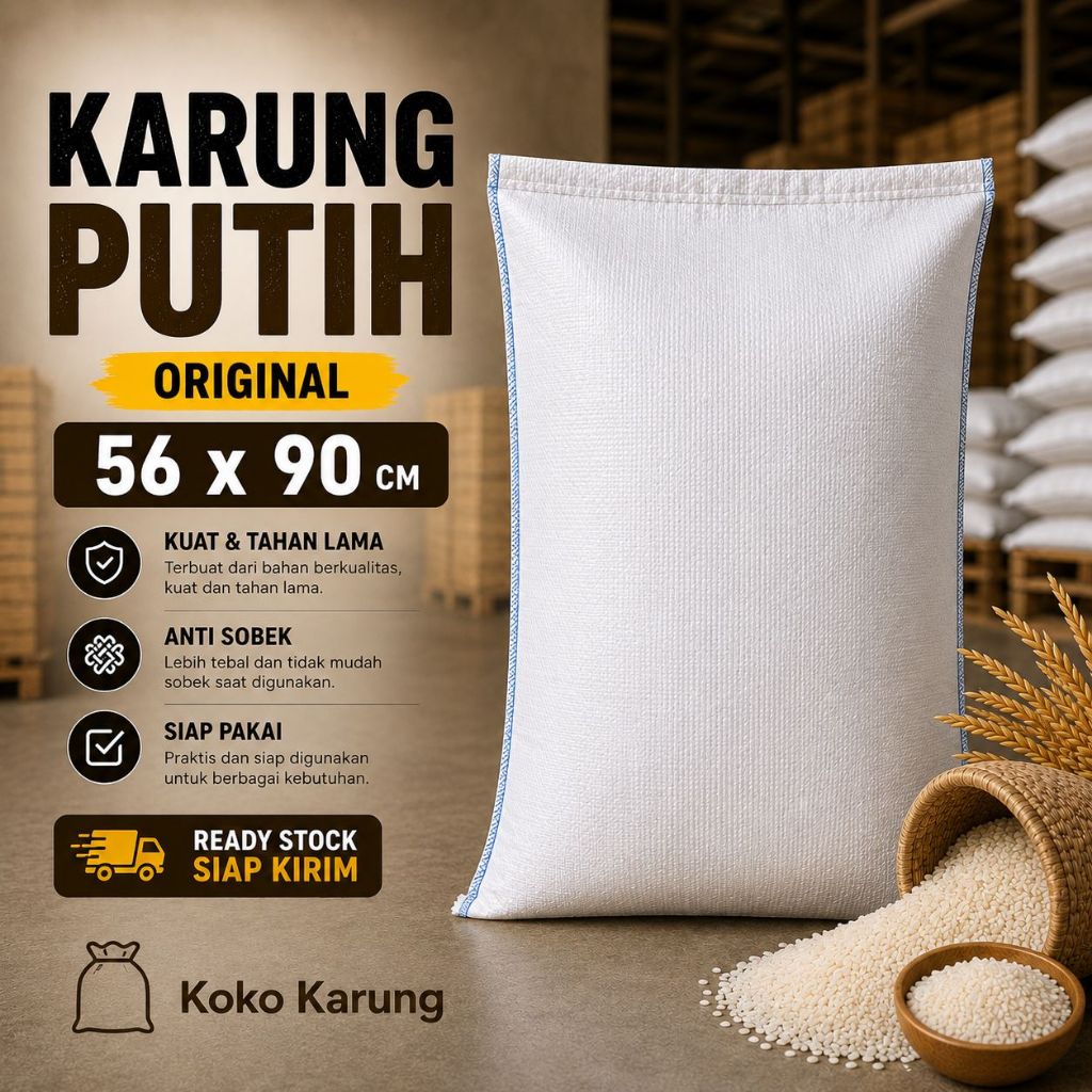Karung Putih 56x90 50kg Plastik Baru | Karung Beras Gabah Padi Pakan Ternak Pupuk | Anyaman Plastik 