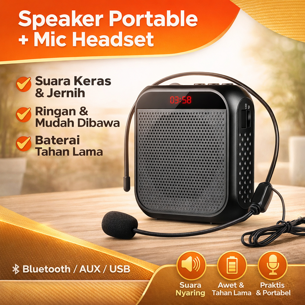Speaker Pinggang Dengan Mic Speaker Bluetooth Megaphone Mini Pengeras Suara Untuk Mengajar Speaker P