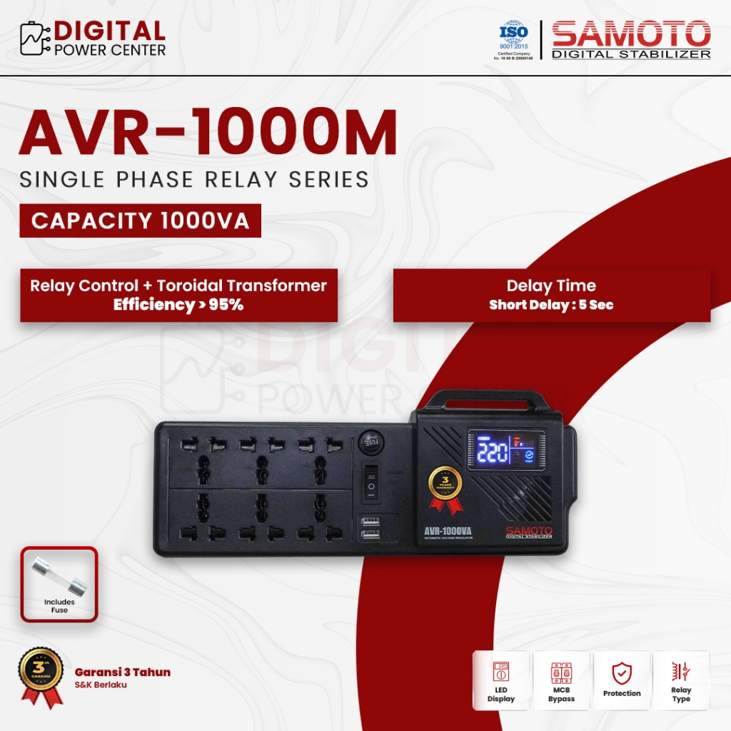 Stabilizer 1000VA SAMOTO AVR1000 Relay Stabilizer 1000VA Multi Socket