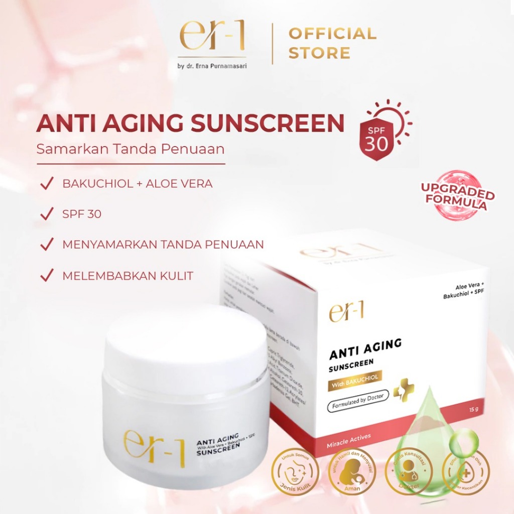 er-1 by dr. Erna Anti Aging Sunscreen with Aloe Vera + SPF - Moisturizer Day Cream UV Matahari - Ski