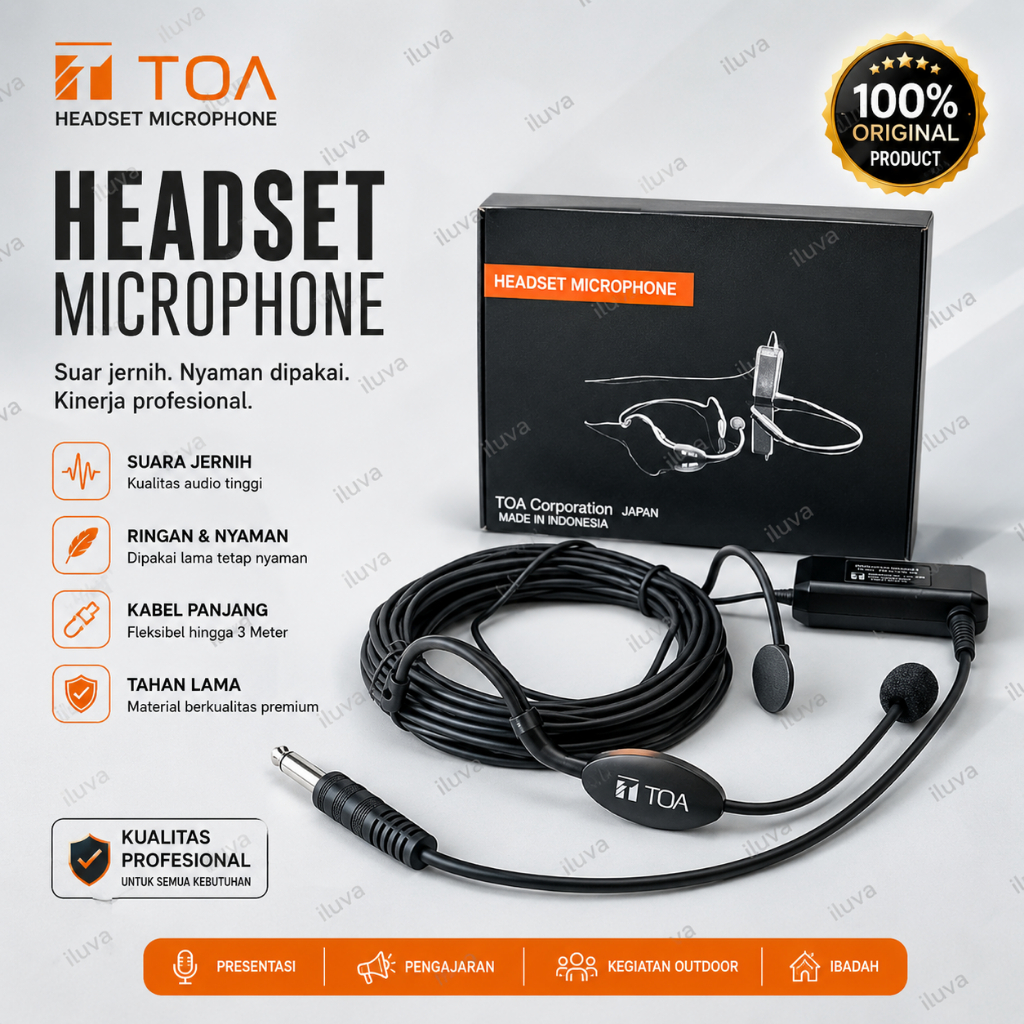 Headset Mic TOA Original Kabel Panjang Suara Jernih Mic Presentasi Pengajar Masjid