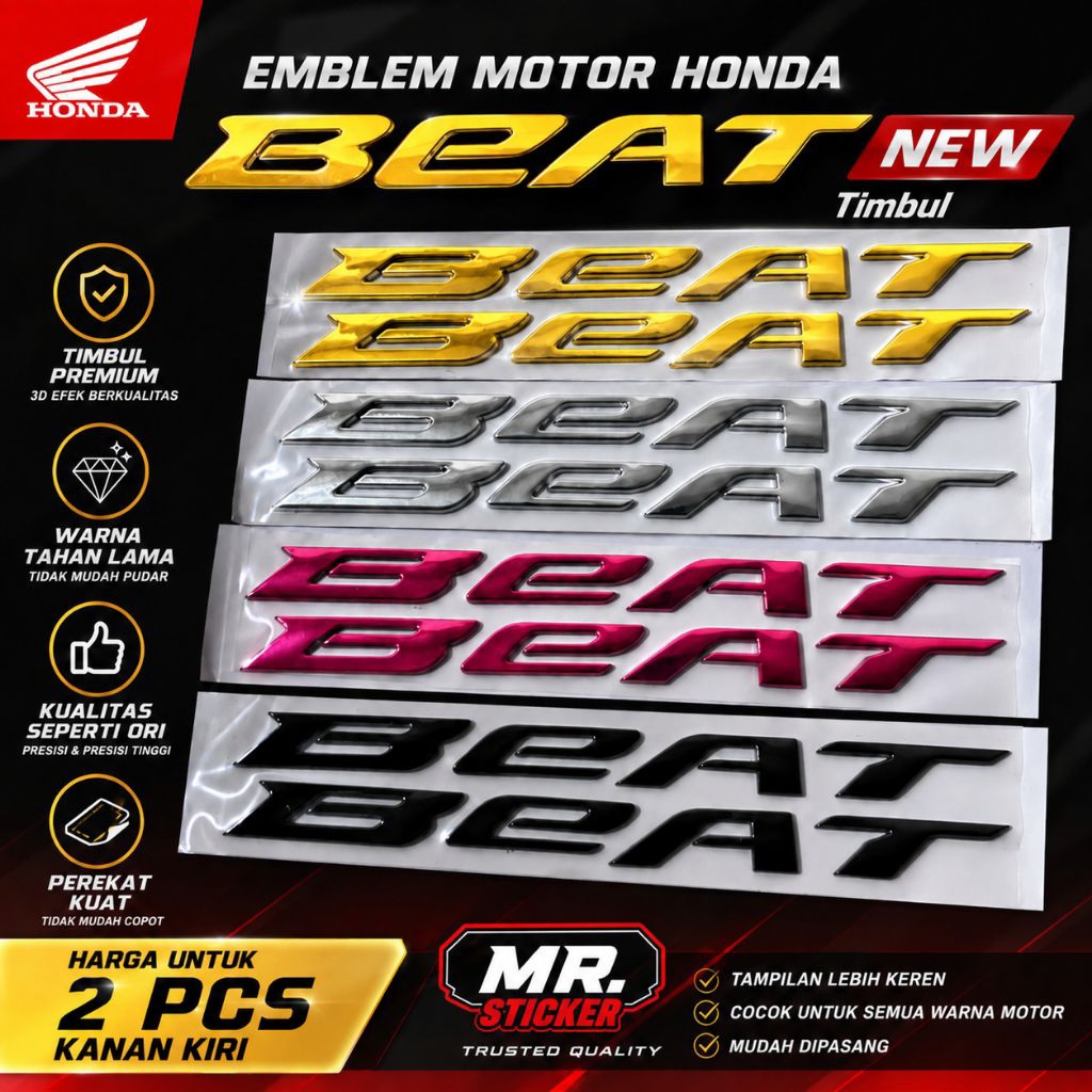 EMBLEM HONDA BEAT NEW TIMBUL 2PCS, BAHAN PREMIUM KUALITAS MIRIP ORI