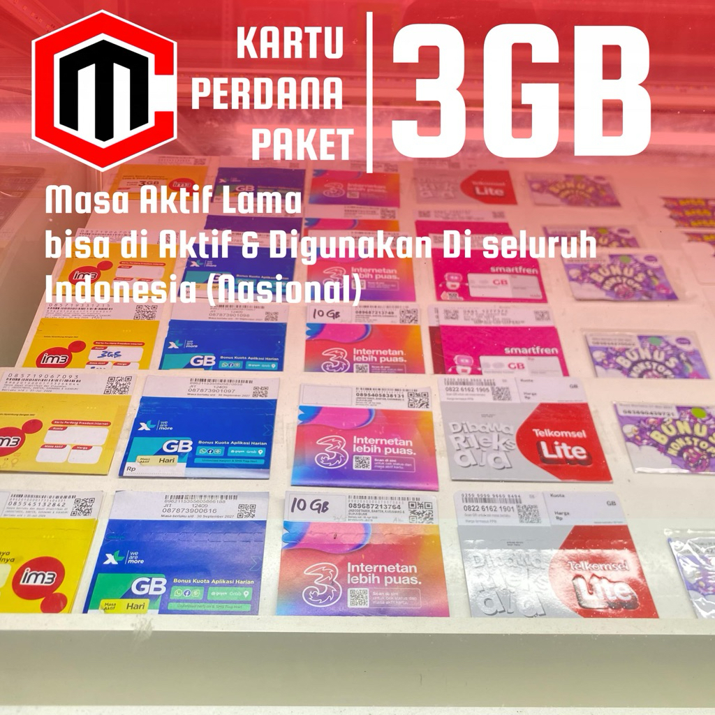 KARTU PERDANA PAKET TELKOMSEL BYU AXIS XL THREE INDOSAT IM3 SMARTFREN 3GB