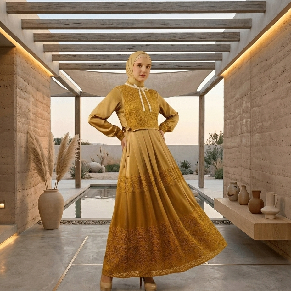 Shafira - Fernanda Dress Mustard - Gamis Muslim Wanita Premium
