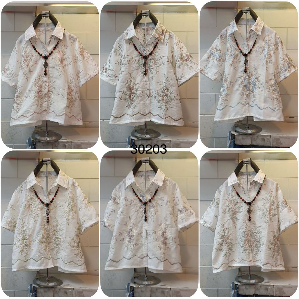 Atasan wanita kemeja katun bolong motif bunga-bunga
