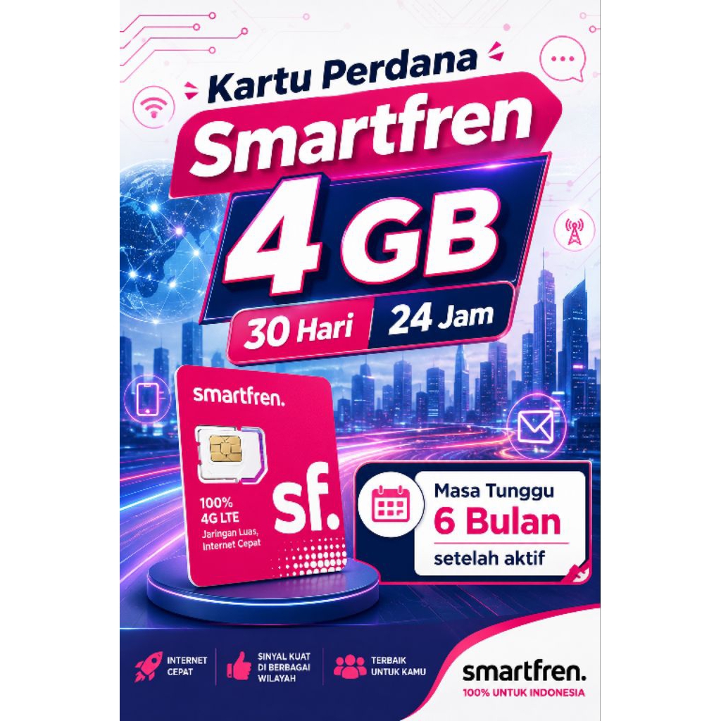 Kartu Perdana Smartfren Kuota 4 GB 24 Jam Nonstop