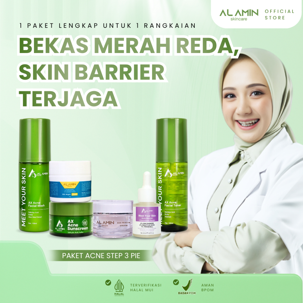 PAKET ACNE STEP 3 PIE | Bekas Jerawat Merah/ Whitening