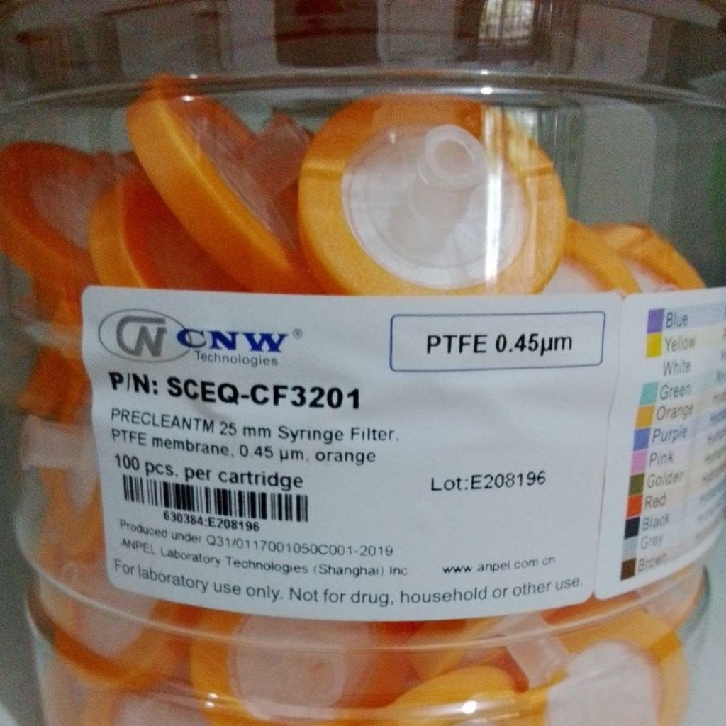 syringe filter PTFE  membran 25mm, 0.45um,orange