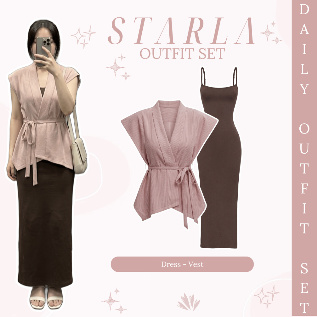 One Set Wanita Remaja | Dress, Vest | Setelan Outfit Wanita, Baju Cewek Lucu, 1 Set Outfit Wanita.