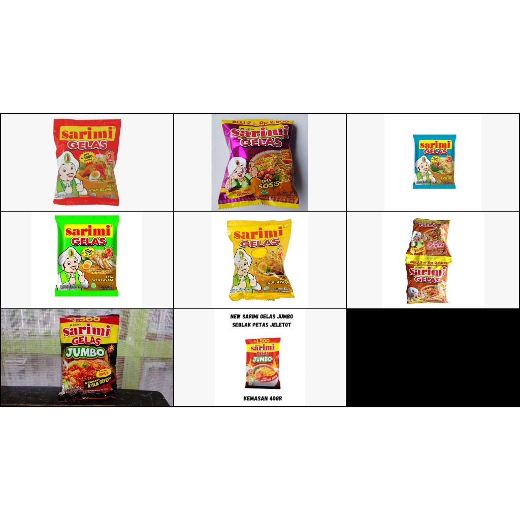 SARIMI GELAS ALL VARIAN RASA AYAM PEDAS DOWER AYAM GEPREK SEBLAK JELETOT SOTO KARI SOSIS BASO