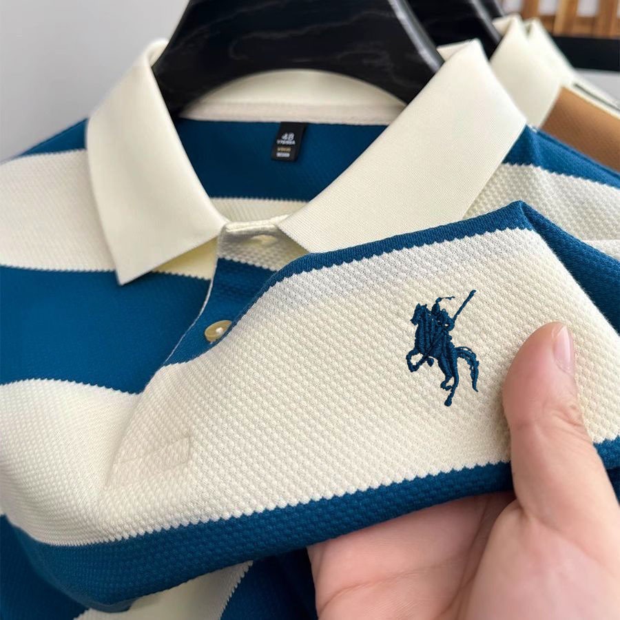 Polo shirt pria distro kerah stripe bordir casual lengan pendek premium original slimfit korean styl