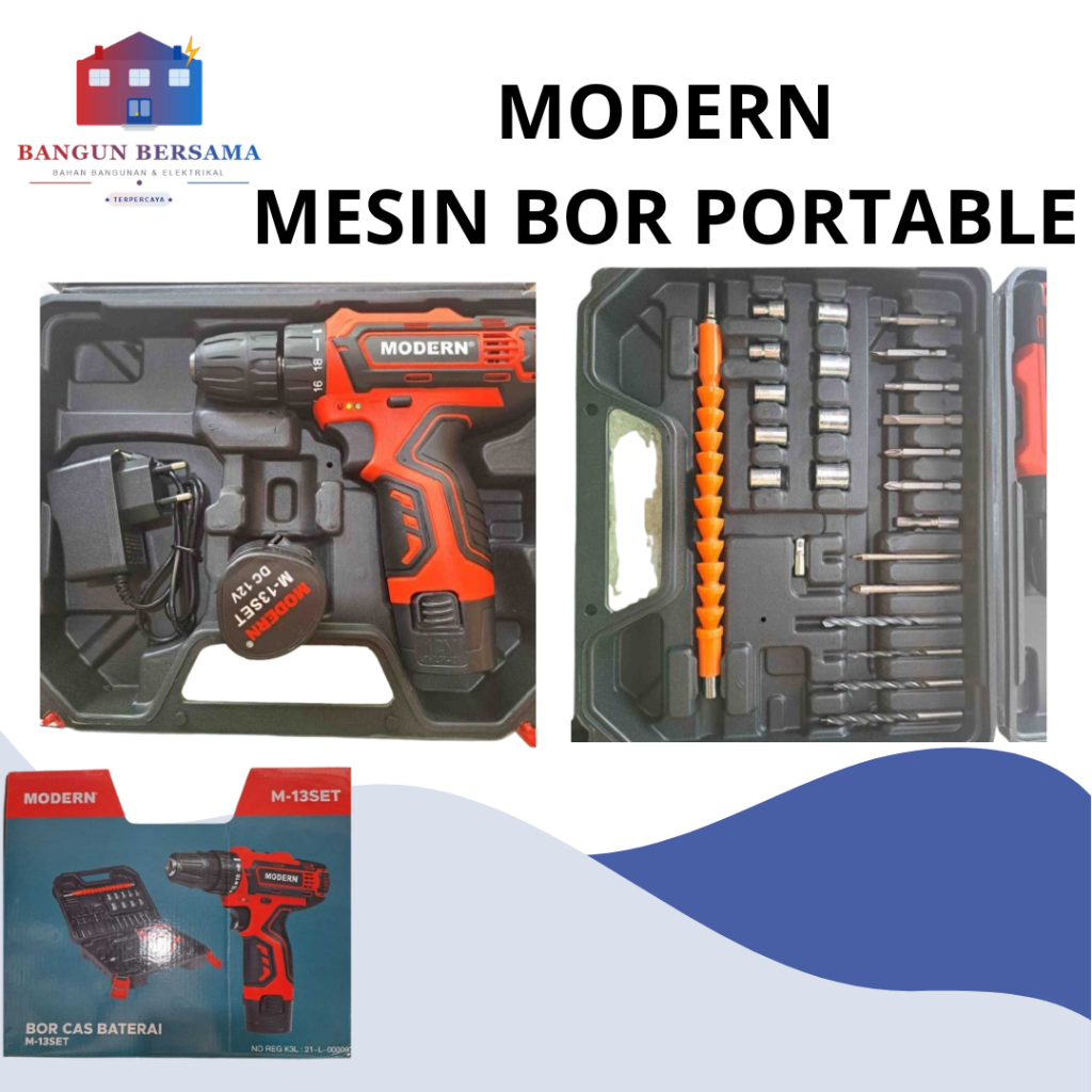 Modern Mesin Bor Cas M13 / Mesin Bor Baterai / Mesin Bor 2 Arah Baterai 12 V 13 set