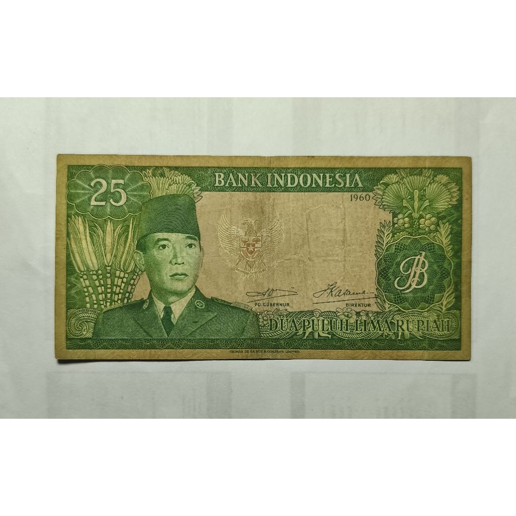 uang kuno 25 rupiah Soekarno 1960 bekas beredar original