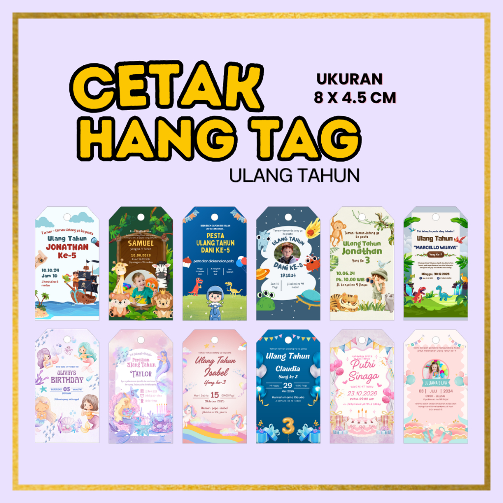 Cetak Hang Tag Souvenir Ulang Tahun Kado Anak Pesta Kartu Ucapan